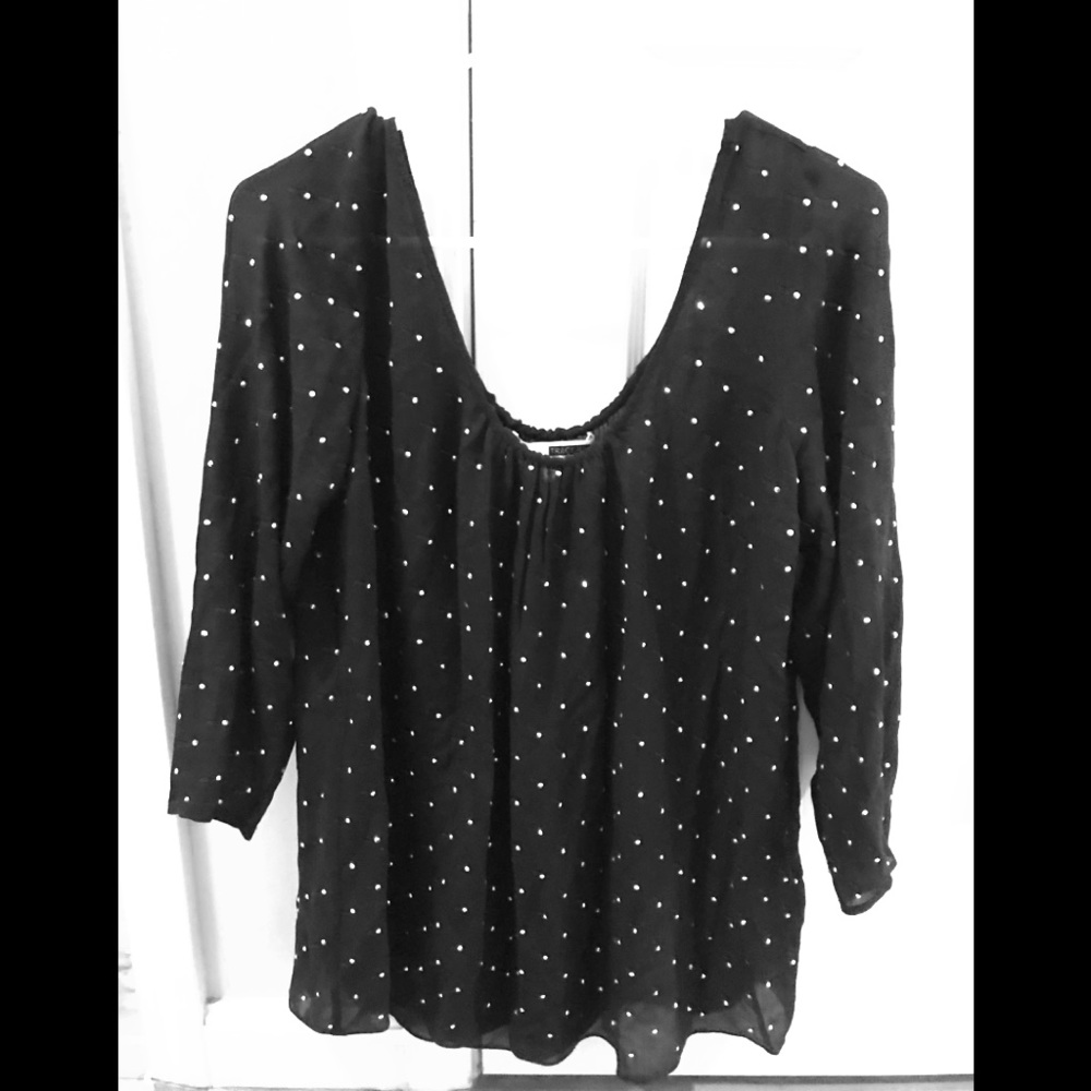 Tracy Reese sheer black top w crystal studs Size L